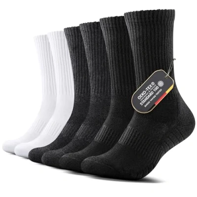 Abbildung von FALARY Tennissocken Herren 47 49 Baumwolle Socken Warm Winter Sportsocken Wintersocken Wandersocken Herrensocken Gepolstert Lange Komfortbund Running 6 Paar(Mix,XL)