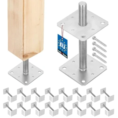 Abbildung von KOTARBAU® 16er Set Pfostenträger 110 mm x 250 Gewinde M24 Verzinkt Stützenfuß Höhenverstellbar Bodenfuß Betonfuß Zum Aufschrauben Regulierbar