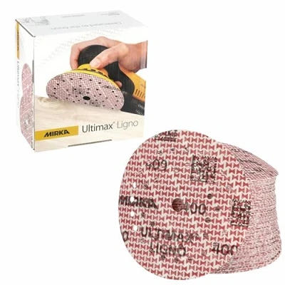 Abbildung von Mirka Ultimax Ligno Ø 125mm Schleifscheiben Klett Multifit/Korn 400/100 Stück/Multi Lochung/zum Schleifen von Holzoberflächen