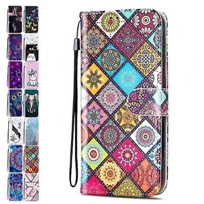 Abbildung von Lederhülle für Samsung Galaxy S9 Plus Hülle Muster Handyhülle Flip Case Cover Schutzhülle mit Kartenfach Handytasche Mädchen Damen Gitter Mandala