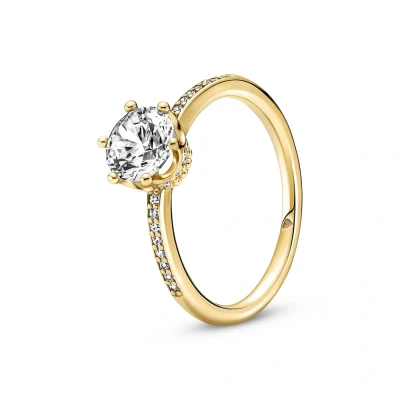 Abbildung von Pandora Clear Sparkling Crown Solitaire Ring, Damen, Größe: 58, Gold plated