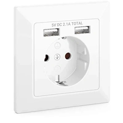Abbildung von deleyCON 1x Einbausteckdose mit 2x USB Wandsteckdose Schutzkontakt Steckdosenleiste