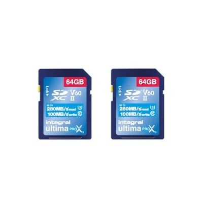 Abbildung von Integral 64GB 2 Pack UHS II SD Karte V60 Bis zu 280 MB/s Lesegeschwindigkeit und 100 Schreibgeschwindigkeit 1733X SDXC Professionelle Hochgeschwindigkeits Speicherkarte