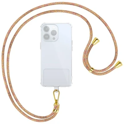 Abbildung von mtb more energy® Universal Handykette Clear Rainbow Metallteile Gold transparenter Patch kompatibel mit vielen Handyhüllen Zubehör Smartphone zum Umhängen
