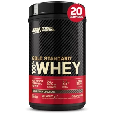 Abbildung von Optimum Nutrition Gold Standard 100% Molkenproteinpulver für Muskelaufbau und regeneration mit natürlich vorkommendem Glutamin BCAA Aminosäuren, Double Rich Chocolate, 20 Portionen, 620g