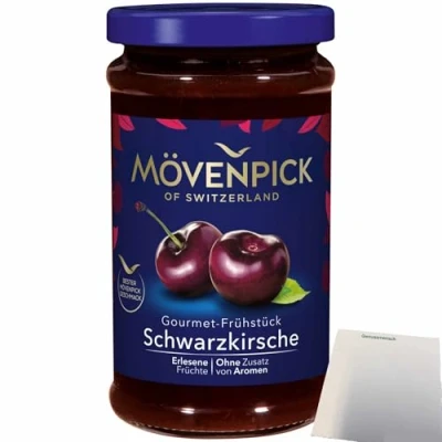 Abbildung von Mövenpick Gourmet Frühstück Schwarzkirsche Fruchtaufstrich (250g Glas) + usy Block