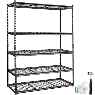 Abbildung von VEVOR Lagerregal 5 stufig verstellbar 907,2 kg Kapazität Garagenregale, Metall Organizer Drahtregal schwarz 152,4 x 61 198,1 cm für Küche, Speisekammer Keller Badezimmer Wäscheschrank