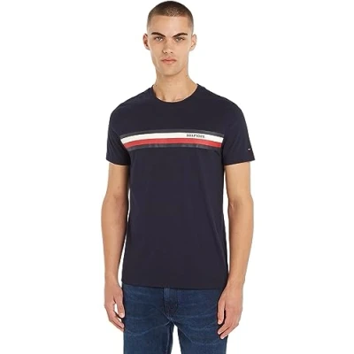 Abbildung von Tommy Hilfiger RWB Monotype Chest Stripe Tshirt print, Herren, Größe: XS, Desert sky