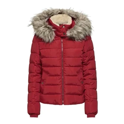 Abbildung von ONLY Damen ONLNEWCAMILLA Hood Jacket CC OTW Pufferjacket, Equestrian Red/Detail:Nature FUR, XS