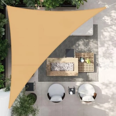 Abbildung von HENG FENG Sonnensegel Dreieck 4x4x5.65m Wasserdicht PES Polyester Sonnenschutz Windschutz Wasserabweisend UV Schutz für Balkon Garten Terrasse Sand