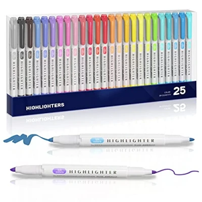 Abbildung von EooUooIP Pastell Textmarker im 25er Set, mit dünnen und breiten Schrägkeilspitzen Bibel Pastell, für das Klassenzimmer Büro, 25 Farben