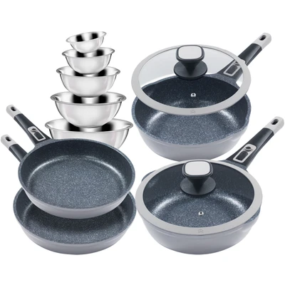 Abbildung von KING Pfannen Set &quot;Moonscape&quot;, Aluminiumguss, (Set, 11 tlg., je 1 Bratpfanne Ø 24/24/28/28cm, H: 5/7,5/5,5/8,5cm, 1,9/2,8/2,5/4 l), Induktion, Moonscape Beschichtung,inkl. 5 Schüsseln