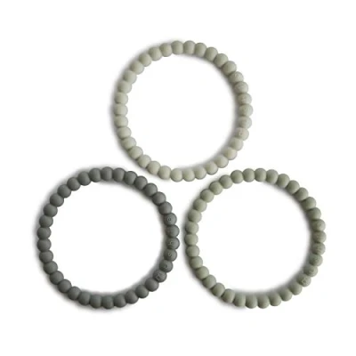 Abbildung von Mushie Perlen Beißringarmbänder Zahnungshilfe für Kinder 3er Pack Sichere &amp; Hochwertige Baby, Kleinkinder Jungs Mädchen BPA Frei Green Tea/Cool Gray/Sea Salt