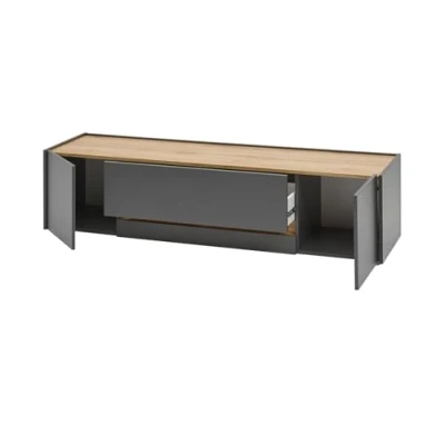 Abbildung von TV Unterteil Lowboard in Eiche Wotan Holz und grau matt Wohnzimmer Fernseher Schrank Mediaschrank Board 170 x 40 cm Center (TV 2)