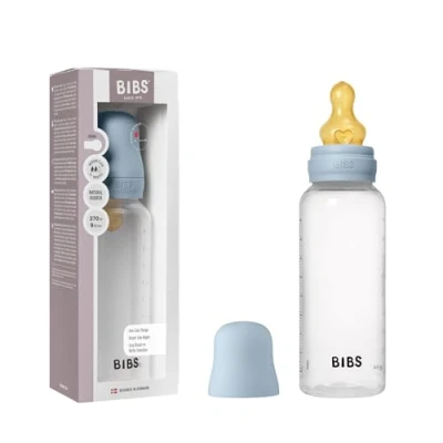 Abbildung von BIBS Babyflasche 270 ml. Sauger aus Naturkautschuk Babyflaschenset. Anti Kolik. BPA frei. Mittlerem Fluss. leicht und einfach zu reinigen. geeignet für Neugeborene ab 0 Jahren Baby Blue