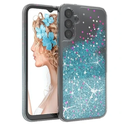 Abbildung von EAZY CASE Glitzer Hülle kompatibel mit Samsung Galaxy A14 5G Silikon Hülle, stoßfestes Abdeckung, Innenschutz, Displayschutz, Kameraschutz, Schocksichere Schutzhülle in Glitter Blau