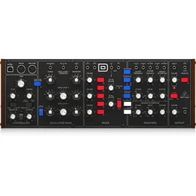 Abbildung von Behringer Model D Authentischer analoger Synthesizer mit 3 VCOs, Leiterfilter, LFO und Eurorack Format