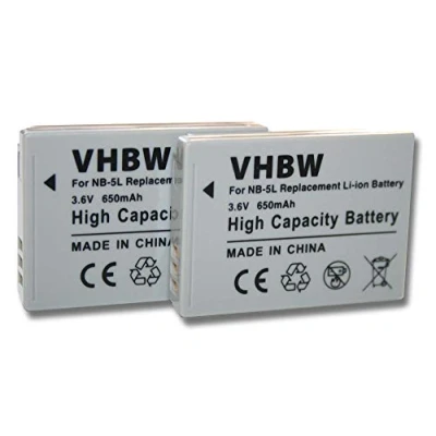 Abbildung von vhbw 2X Akku Ersatz für Canon NB 5L Kamera Digicam DSLR (650mAh, 3,6V, Li Ion)