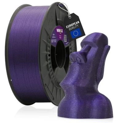 Abbildung von WINKLE PLA HD Glitter Filament (Partikel) Violett 3D Drucker 1,75 mm 300 g Maßgenauigkeit Lila Glitzeroptik Spule mit