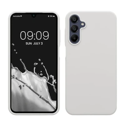Abbildung von kwmobile Hülle kompatibel mit Samsung Galaxy A15 5G Silikon Handy Case Handyhülle weiche Oberfläche kabelloses Laden Weiß matt
