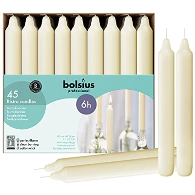 Abbildung von bolsius 103403679905 Bistro Kerze elfenbeinfarben, 17, 8 Cm Creme (45 Stück)