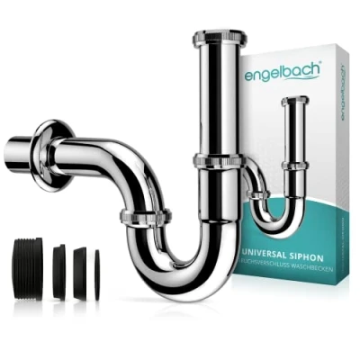 Abbildung von Engelbach® Siphon Waschbecken inkl. Gummimanschette 1 1/4 Universal Syphon, Röhrensiphon für Badezimmer mit Montage Video