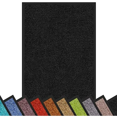 Abbildung von etm Hochwertige Fußmatte schadstoffgeprüft bewährte Eingangsmatte in Gewerbe &amp; Haushalt Schmutzfangmatte mit Top Reinigungswirkung Sauberlaufmatte waschbar rutschfest (90x120 cm, Schwarz)