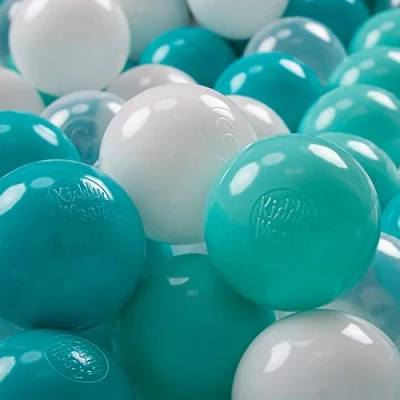 Abbildung von KiddyMoon 300 ∅ 7Cm Kinder Bälle Spielbälle Für Bällebad Baby Plastikbälle Made In EU, Helltürkis/Weiß/Transparent