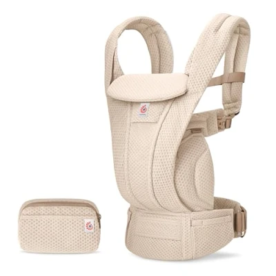 Abbildung von Ergobaby Omni Deluxe All in One Babytrage für Neugeborene ab Geburt bis 20kg, Ergonomische 4 Positionen Mesh Rückentrage Baby Tragetasche, Natural Beige