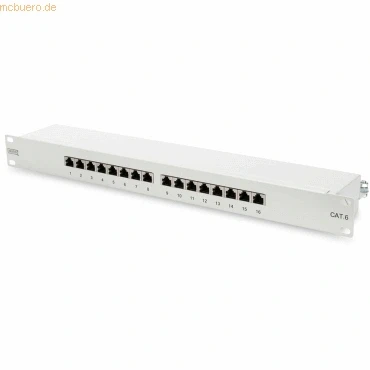 Abbildung von DIGITUS Patchpanel 19 Zoll Cat 6 16 Port RJ45 Geschirmt LSA Patch Feld Rack Montage 1HE Grau