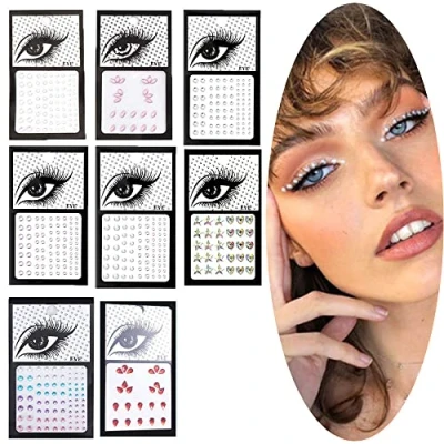 Abbildung von 8PCS Augen Körper Gesicht Gems Strass Aufkleber Selbstklebende Strasssteine Regenbogen Edelsteine Glitzer Steine Aufkleben für Damen Festival Zubehör und Nagel Kunst Dekorationen