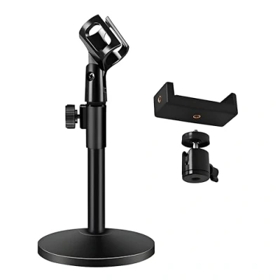 Abbildung von Getaria Desktop Mikrofonständer Mikrofon Tischstativ Multifunktions verstellbarer Tisch mit Mikrofonclip,Handy Clip,Metall Adapter