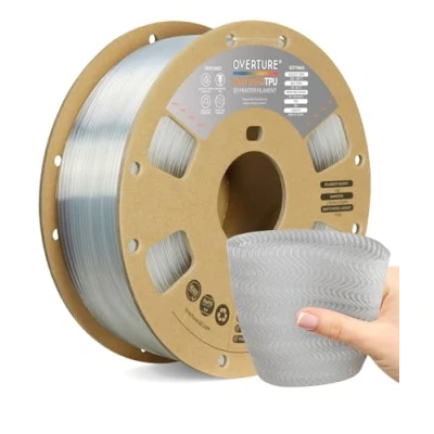 Abbildung von OVERTURE TPU Filament 1.75 mm, Hohe Geschwindigkeit 3D Drucker Filament, 95A 1kg Spule (2.2 lbs) Super Speedy für High Speed (Clear)