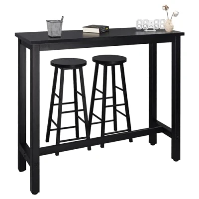 Abbildung von WOLTU Bartisch mit Barhocker Set, Stehtisch 2 Hockern, Essgruppe, Küchentisch Küchenstühlen, Esstisch, Runde Barhocker, Metallgestell, Industrie Design, Schwarz, BT17sz+BH130sz