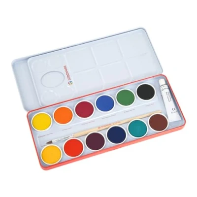 Abbildung von Stockmar Deckfarben 12 Farben + Deckweiß Pinsel Mischpalette