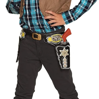 Abbildung von Boland 00581 Cowboy Halfter doppelt Deputy, schwarz , Gürtel mit goldener Schnalle, Kinder, ca. 103 cm, Lederoptik, Karneval, Halloween, Mottoparty, Geburtstag, Fasching, Verkleidung, Theater