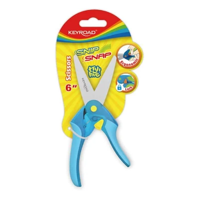 Abbildung von KEYROAD Schulschere mit Sperre/Kinderschere 6&quot; / 1 Stück Blister/Mischfarben/Ergonomischer Griff Aus Hochwertigem Kunststofff/Mit Abgerundeten Klingen
