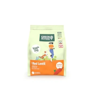 Abbildung von Green Petfood VeggieDog mit roter Linse (1x 900 g) Adult Premium Trockenfutter für ausgewachsene Hunde 100% vegetarisch weizenfrei besonders verträglich Flohsamenschalen 1er Pack
