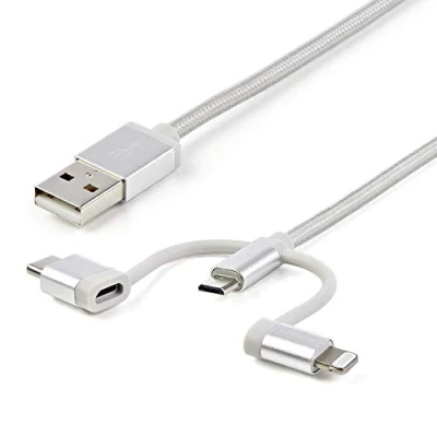 Abbildung von StarTech.com USB Lightning Kabel C Micro B Ladekabel 1m geflochten Silber auf zu