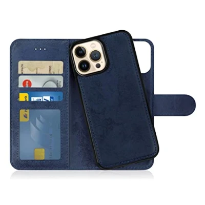 Abbildung von MyGadget Flip Case für iPhone 14 Pro Max [ abnehmbare Magnet Hülle ] Handyhülle aus Kunstleder Klapphülle mit Kartenfach Schutzhülle in Dunkelblau