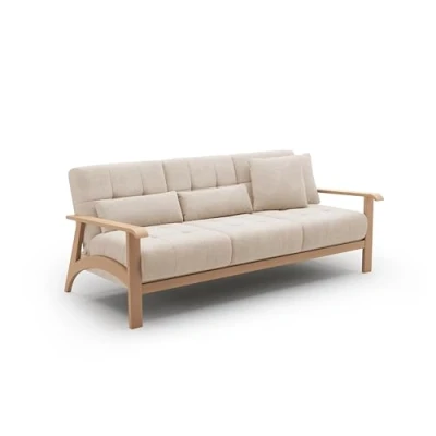 Abbildung von Cavadore 3er Sofa Billan / 3 Sitzer Schlafsofa im skandinavischen Design mit Bett und massivem Holzgestell in Buche 199 x 88 106 Mikrofaser, Beige