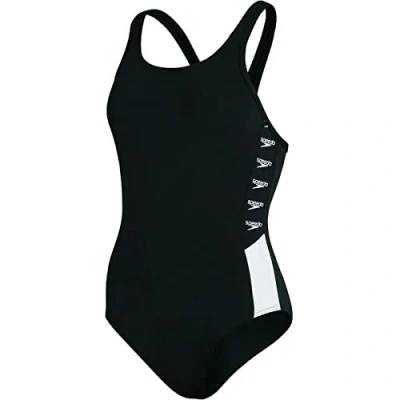 Abbildung von Speedo Boom Logo Splice Muscleback Damen Badeanzug, Schwarz/Weiß, 30 (DE 34)