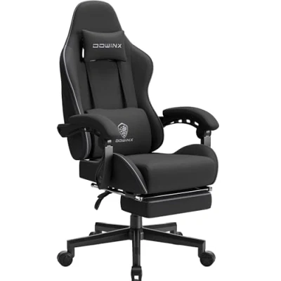 Abbildung von Dowinx Gaming Stuhl Bürostuhl Stoff Tasche Frühling Kissen, Massage Gamer mit Kopfstütze, Ergonomische Fußstütze (Schwarz)