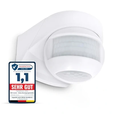 Abbildung von SSC LUXon KELEA Bewegungsmelder Weiss aussen &amp; innen Aussenbereich IP54 für Wand, Decke Ecken PIR Sensor bis 12m Winkel 180 360 schwenkbar mit Dämmerungssensor