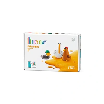 Abbildung von Hey Clay Bauernhofvögel: Ente, Gans, Henne Set bunte Modellierung Kinder lufttrocknender Ton Kit 6 Dosen mit lustiger interaktiver Anleitung App