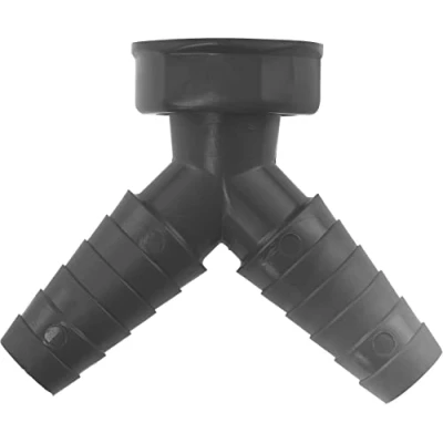 Abbildung von Cornat Rezyklat Schlauchanschluss 2 fach 45 Abzweig 1 Zoll IG Ø 21 mm 23 Hergestellt aus recycelten Kunststoffen Made in Germany Qualität / Doppel Maschinenanschluss TEC356401R