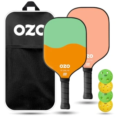 Abbildung von OZO Pickleball Set mit 4 Schlägern, Bällen und Tasche Spark Fusion Essence + Inceptra Gelato (Anfänger Hybrid+Kontrollschläger) +4 Injektionsbälle (2xIndoor+2xOutdoor) USAPA Zugelassen
