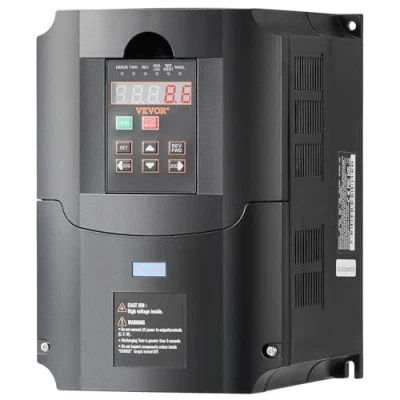 Abbildung von VEVOR Frequenzumrichter VFD 10 PS, 7,5 kW, 35 A, 1 oder 3 phasiger 220 V Eingang auf phasigen Ausgang, 40 60 Hz Eingang, 0 400 für Spindelmotor CNC Drehzahlregelung