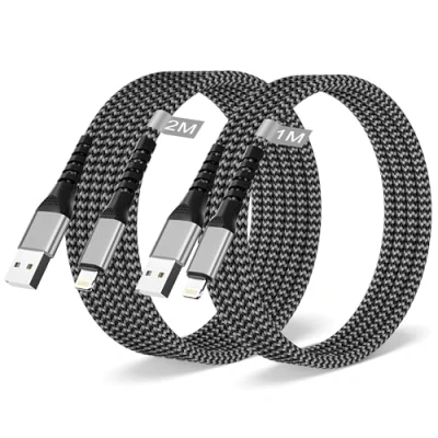 Abbildung von 2Pack 1M+2M iPhone Ladekabel Apple MFi Zertifiziert, USB Lightning Kabel Nylon Schnellladekabel i Phone für 14 13 12 11 Pro Max/XS/XR/8/7/6/SE,iPad