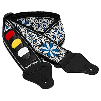 Abbildung von TIGER Gitarrengurt, Blumen Design, Blau